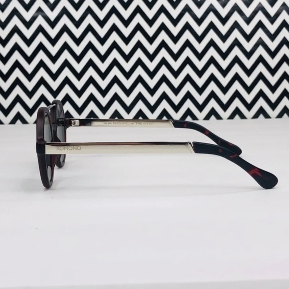KOMONO Vivien Tortoise Silver Sunglasses NEW round red metal